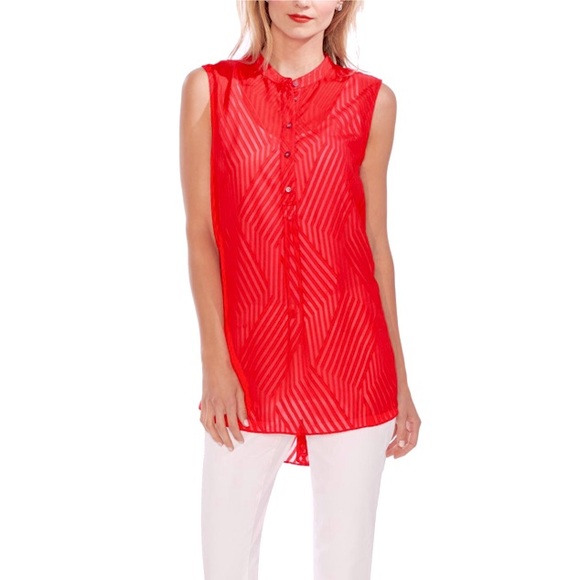 Vince Camuto Textured Striped Geo Sheer Tunic Top - Picture 1 of 6